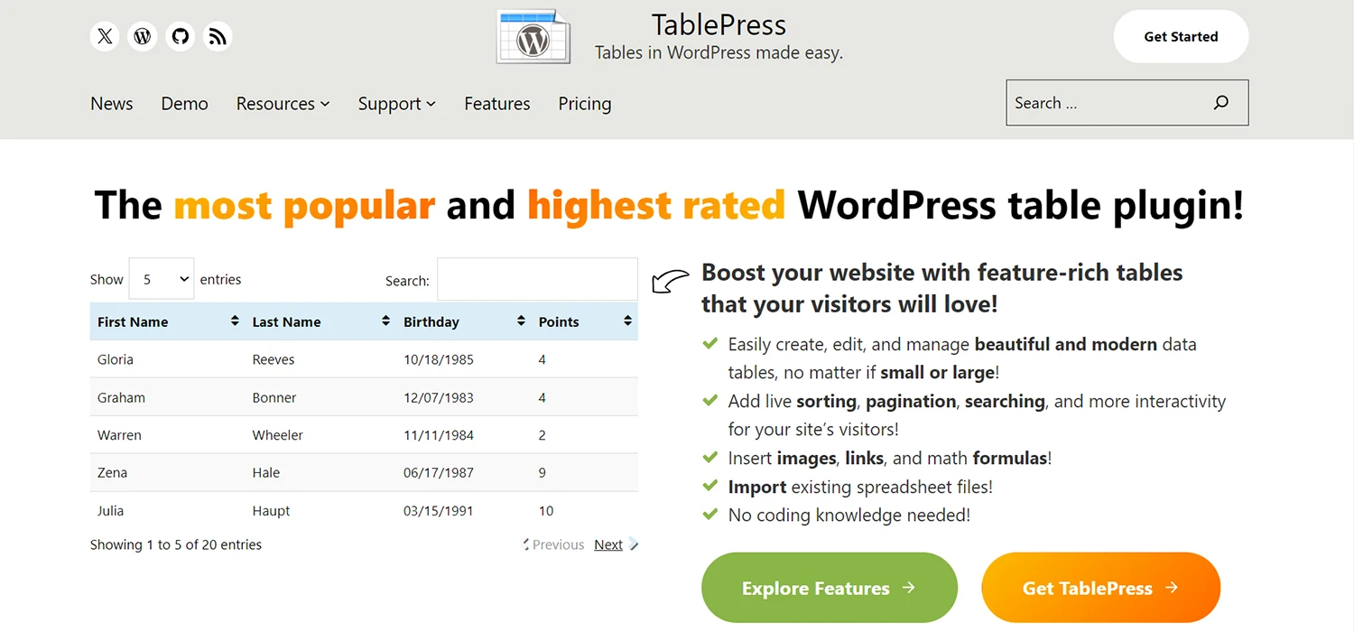 Table Press افزونه ساخت جدول در وردپرس