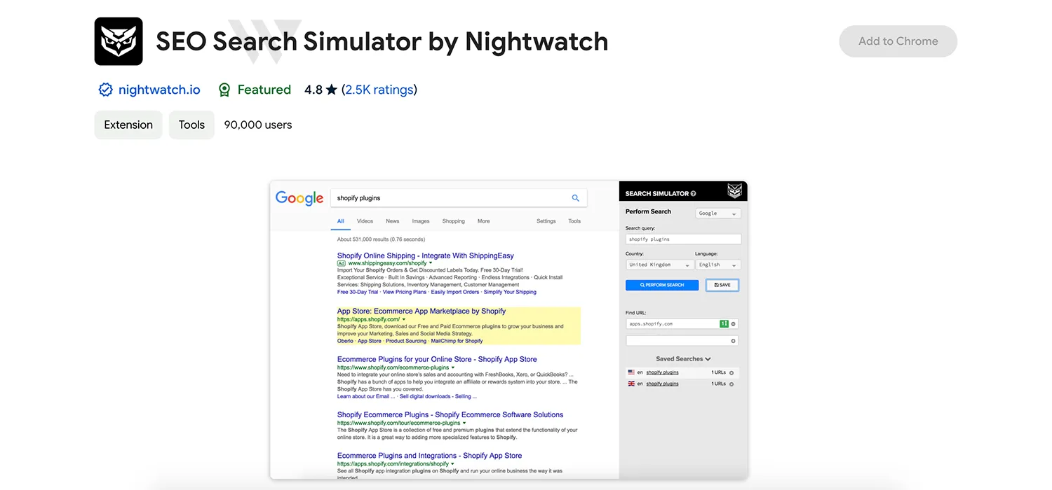 افزونه SEO Search Simulator برای مرورگر کروم