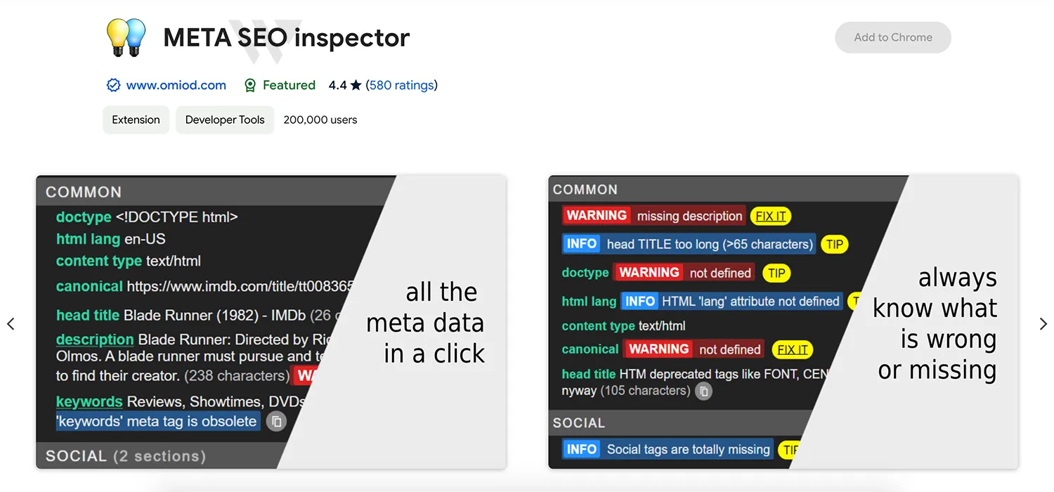 Meta SEO Inspector از بهترین افزونههای گوگل کروم برای سئو